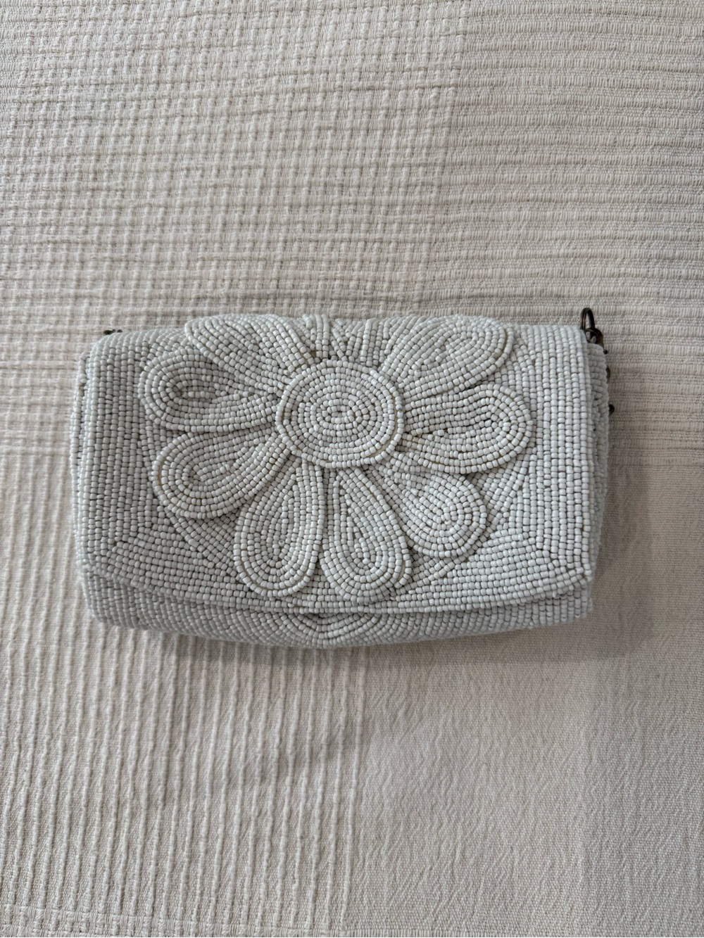 Anthropologie Beaded Floral mini purse- White